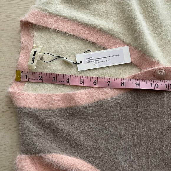 L'Agence Color Block Cardigan with Puff Elbow Sleeves, Size XS - Picture 7 of 8